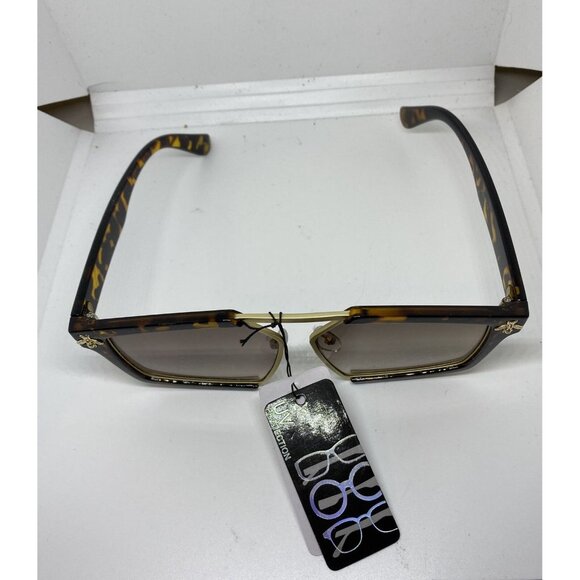 Retro Sunglasses Tortoise Brown and Gold Frame Brown Lens Gold Bumblebee Detail - Picture 2 of 7